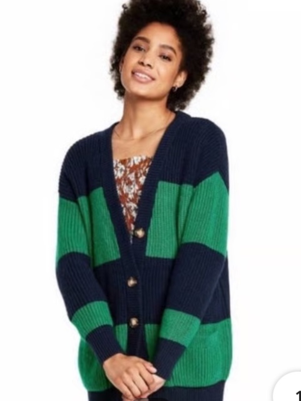 La Ligne Navy and Green Chunky Oversized Striped Cardigan XS